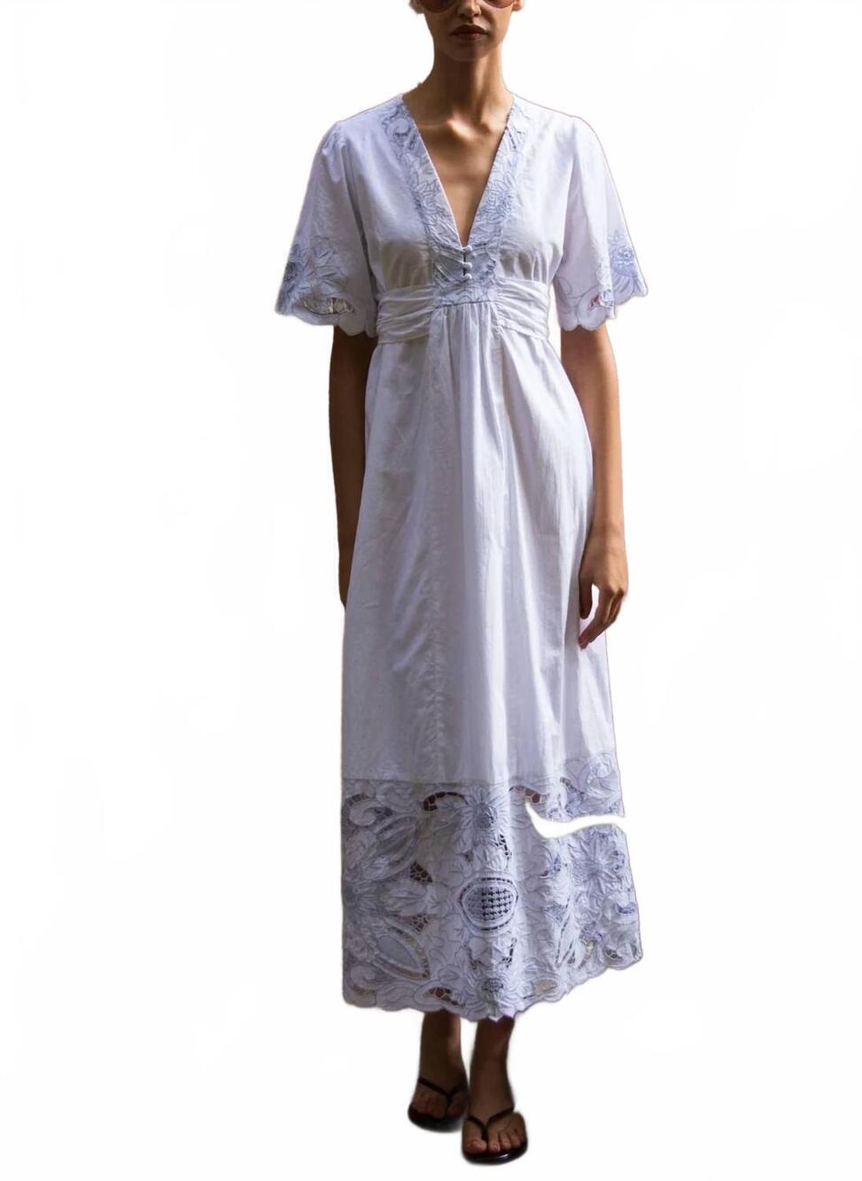 NEW ROSE AND ROSE hawthorn bond maxi dress in white/blue